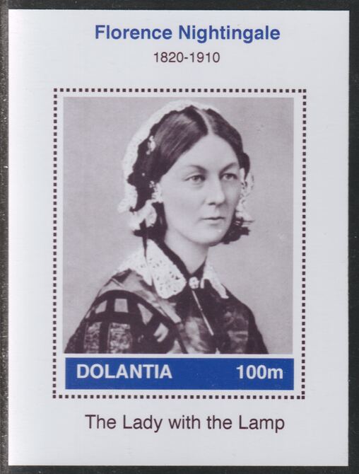 Dolantia (Fantasy) Florence Nightingale imperf deluxe sheetlet on glossy card (75 x 103 mm) unmounted mint, stamps on , stamps on  stamps on personalities, stamps on  stamps on medical, stamps on  stamps on nursing, stamps on  stamps on nightingale