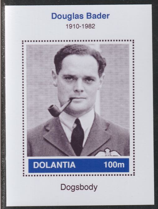 Dolantia (Fantasy) Douglas Bader imperf deluxe sheetlet on glossy card (75 x 103 mm) unmounted mint, stamps on , stamps on  stamps on personalities, stamps on  stamps on militaria, stamps on  stamps on  ww2 , stamps on  stamps on bader, stamps on  stamps on aviation