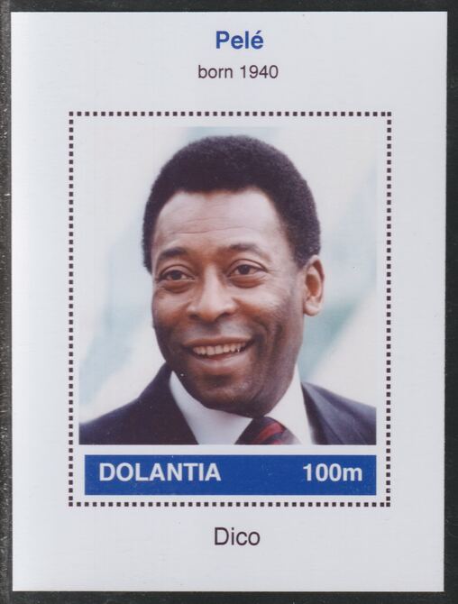 Dolantia (Fantasy) Pele imperf deluxe sheetlet on glossy card (75 x 103 mm) unmounted mint, stamps on personalities, stamps on sport, stamps on football, stamps on pele