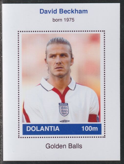 Dolantia (Fantasy) David Beckham imperf deluxe sheetlet on glossy card (75 x 103 mm) unmounted mint, stamps on personalities, stamps on sport, stamps on football, stamps on beckham