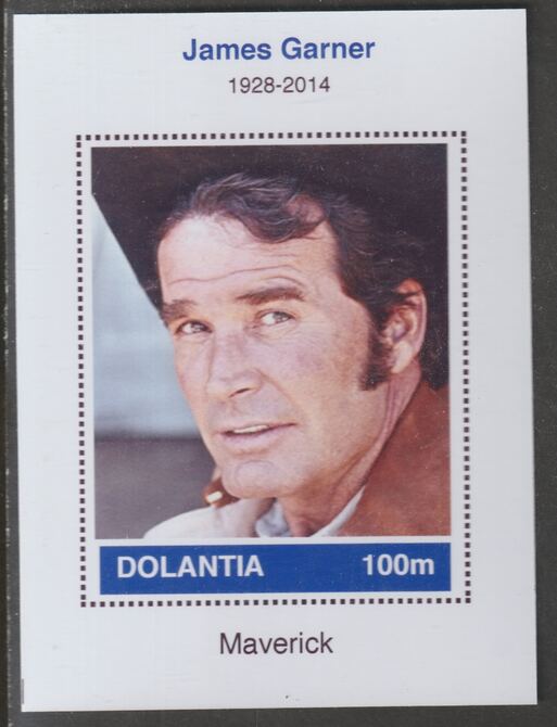 Dolantia (Fantasy) James Garner imperf deluxe sheetlet on glossy card (75 x 103 mm) unmounted mint, stamps on personalities, stamps on films, stamps on cinema, stamps on movies, stamps on  tv , stamps on 