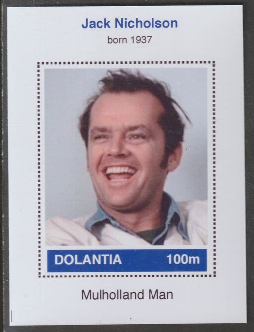 Dolantia (Fantasy) Jack Nicholson imperf deluxe sheetlet on glossy card (75 x 103 mm) unmounted mint, stamps on personalities, stamps on films, stamps on cinema, stamps on movies, stamps on  