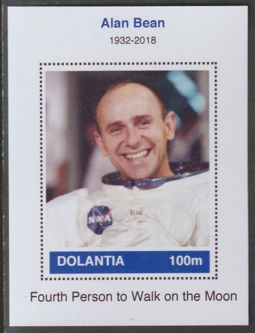 Dolantia (Fantasy) Alan Bean imperf deluxe sheetlet on glossy card (75 x 103 mm) unmounted mint, stamps on personalities, stamps on space, stamps on astronauts
