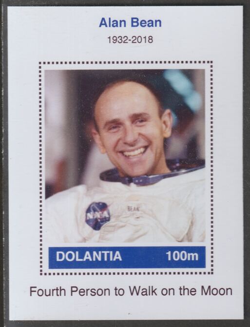 Dolantia (Fantasy) Alan Bean imperf deluxe sheetlet on glossy card (75 x 103 mm) unmounted mint, stamps on , stamps on  stamps on personalities, stamps on  stamps on space, stamps on  stamps on astronauts