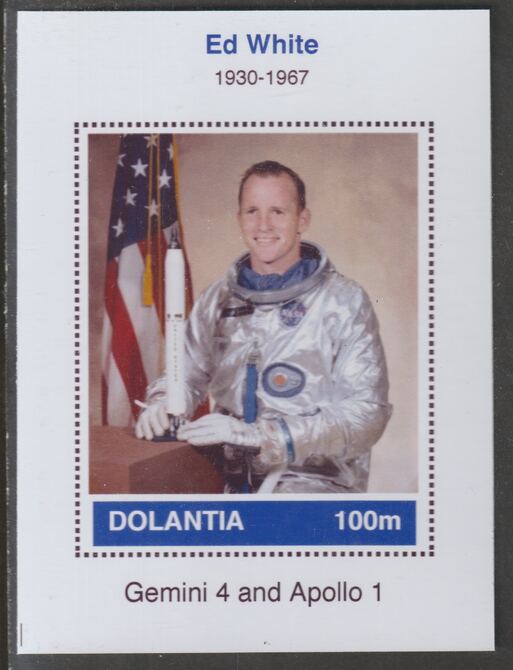 Dolantia (Fantasy) Ed White imperf deluxe sheetlet on glossy card (75 x 103 mm) unmounted mint, stamps on , stamps on  stamps on personalities, stamps on  stamps on space, stamps on  stamps on astronauts