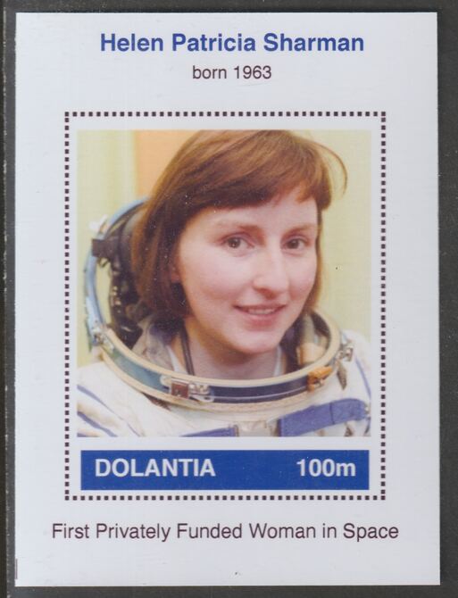Dolantia (Fantasy) Helen Patricia Sharman imperf deluxe sheetlet on glossy card (75 x 103 mm) unmounted mint, stamps on personalities, stamps on space, stamps on astronauts
