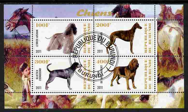 Burundi 2011 Dogs #5 perf sheetlet containing 4 values fine cto used, stamps on , stamps on  stamps on animals, stamps on  stamps on dogs