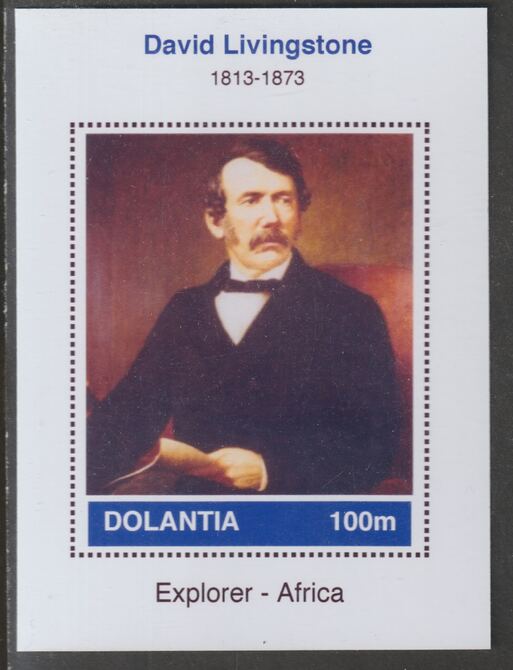 Dolantia (Fantasy) David Livingstone imperf deluxe sheetlet on glossy card (75 x 103 mm) unmounted mint, stamps on personalities, stamps on explorers