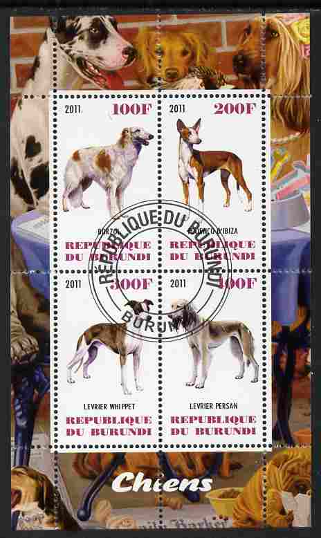 Burundi 2011 Dogs #6 perf sheetlet containing 4 values fine cto used, stamps on animals, stamps on dogs