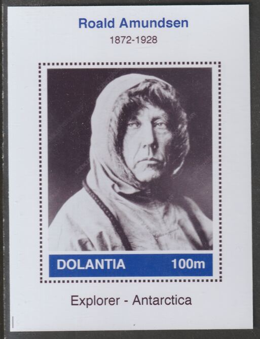 Dolantia (Fantasy) Roald Amundsen imperf deluxe sheetlet on glossy card (75 x 103 mm) unmounted mint, stamps on , stamps on  stamps on personalities, stamps on  stamps on explorers, stamps on  stamps on polar