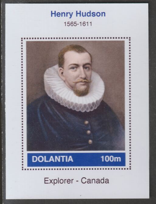 Dolantia (Fantasy) Henry Hudson imperf deluxe sheetlet on glossy card (75 x 103 mm) unmounted mint, stamps on , stamps on  stamps on personalities, stamps on  stamps on explorers