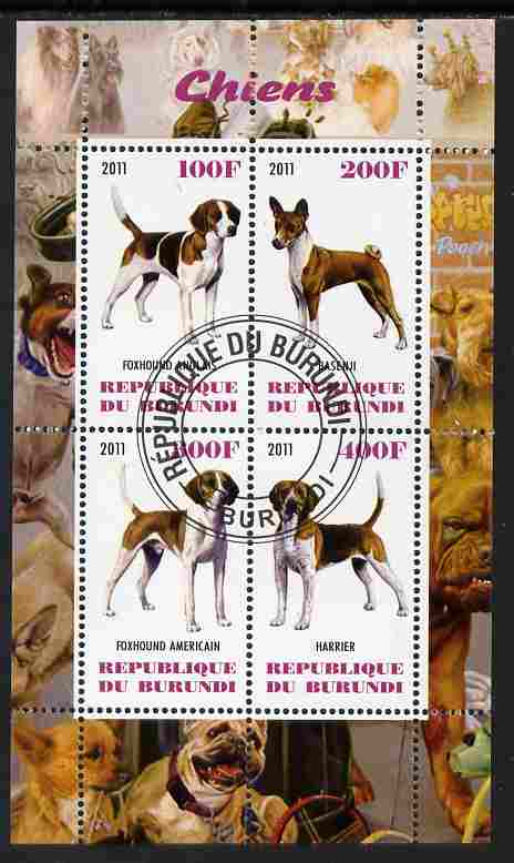 Burundi 2011 Dogs #7 perf sheetlet containing 4 values fine cto used, stamps on , stamps on  stamps on animals, stamps on  stamps on dogs