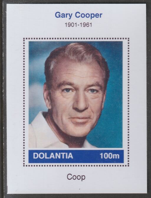 Dolantia (Fantasy) Gary Cooper imperf deluxe sheetlet on glossy card (75 x 103 mm) unmounted mint, stamps on personalities, stamps on cinema, stamps on films, stamps on movies