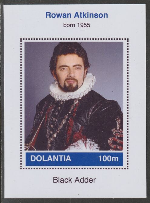 Dolantia (Fantasy) Rowan Atkinson imperf deluxe sheetlet on glossy card (75 x 103 mm) unmounted mint, stamps on personalities, stamps on cinema, stamps on films, stamps on movies, stamps on  tv , stamps on 