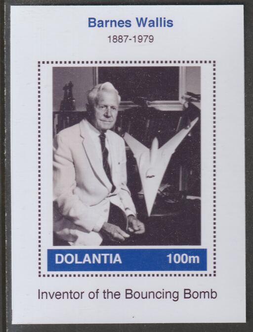 Dolantia (Fantasy) Barnes Wallis imperf deluxe sheetlet on glossy card (75 x 103 mm) unmounted mint, stamps on personalities, stamps on aviation, stamps on  ww2 , stamps on 