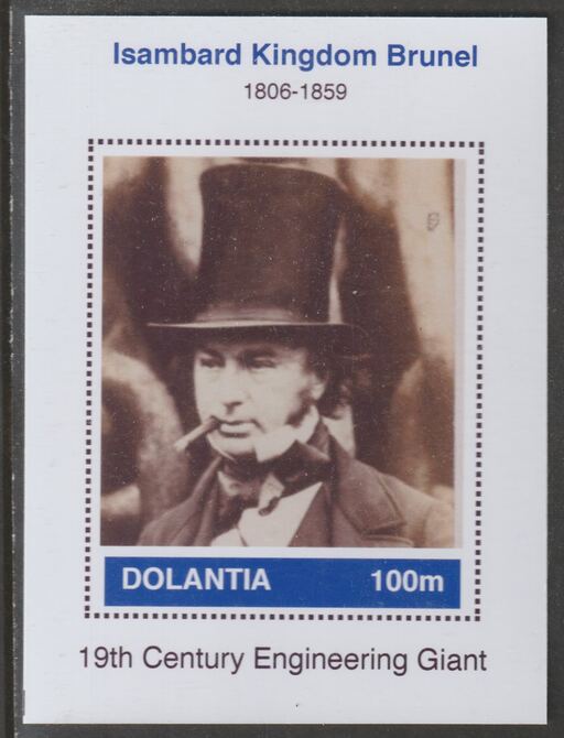 Dolantia (Fantasy) Isambard Kingdom Brunel imperf deluxe sheetlet on glossy card (75 x 103 mm) unmounted mint, stamps on , stamps on  stamps on personalities, stamps on  stamps on ships, stamps on  stamps on railways, stamps on  stamps on bridges