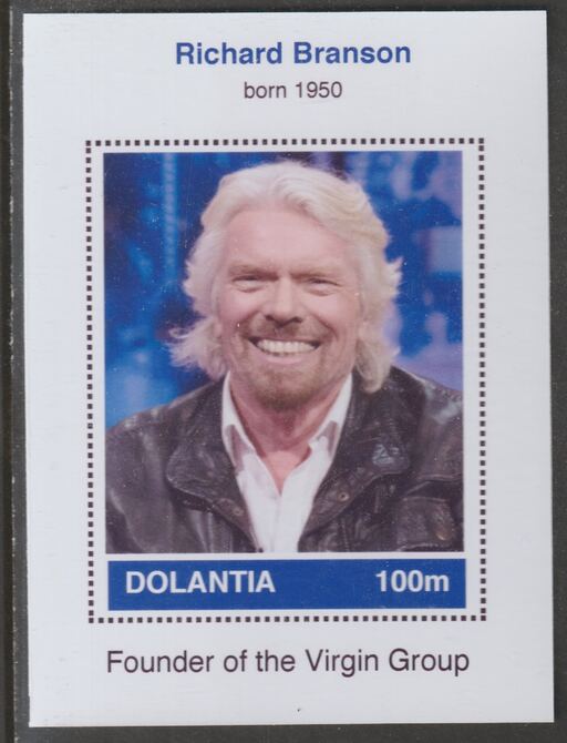 Dolantia (Fantasy) Richard Branson imperf deluxe sheetlet on glossy card (75 x 103 mm) unmounted mint, stamps on personalities, stamps on finance