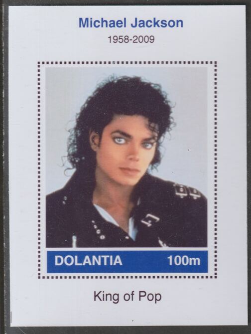 Dolantia (Fantasy) Michael Jackson imperf deluxe sheetlet on glossy card (75 x 103 mm) unmounted mint, stamps on personalities, stamps on music, stamps on pops, stamps on jackson, stamps on rock