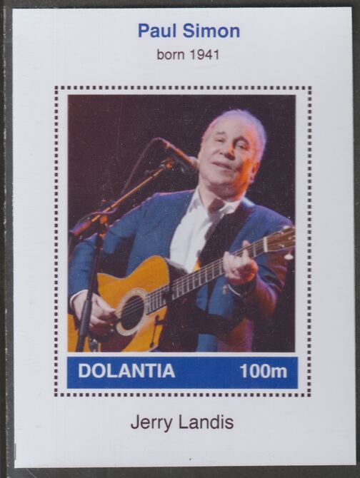 Dolantia (Fantasy) Paul Simon imperf deluxe sheetlet on glossy card (75 x 103 mm) unmounted mint, stamps on personalities, stamps on music, stamps on pops, stamps on simon, stamps on rock
