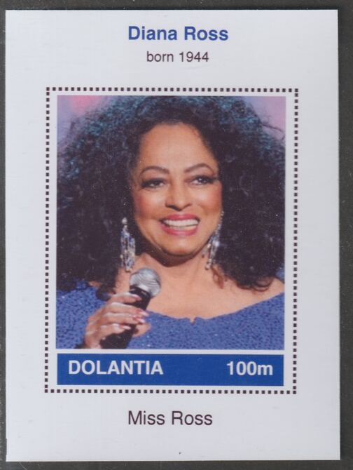 Dolantia (Fantasy) Diana Ross imperf deluxe sheetlet on glossy card (75 x 103 mm) unmounted mint, stamps on personalities, stamps on music, stamps on pops, stamps on ross, stamps on rock