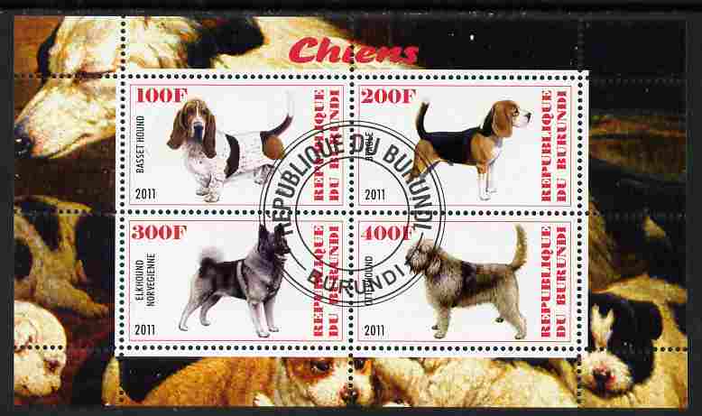 Burundi 2011 Dogs #9 perf sheetlet containing 4 values fine cto used, stamps on animals, stamps on dogs