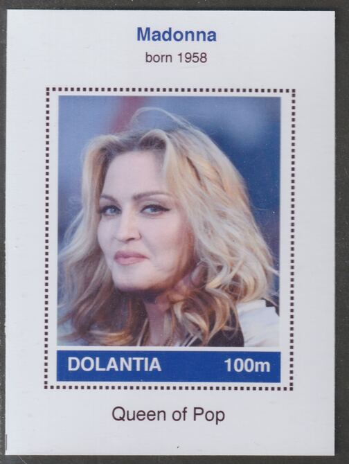 Dolantia (Fantasy) Madonna imperf deluxe sheetlet on glossy card (75 x 103 mm) unmounted mint, stamps on , stamps on  stamps on personalities, stamps on  stamps on music, stamps on  stamps on pops, stamps on  stamps on rock, stamps on  stamps on 