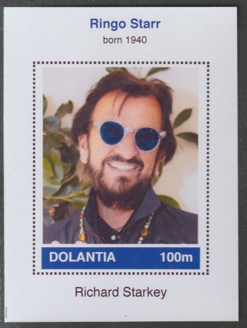 Dolantia (Fantasy) Ringo Starr imperf deluxe sheetlet on glossy card (75 x 103 mm) unmounted mint, stamps on , stamps on  stamps on personalities, stamps on  stamps on music, stamps on  stamps on pops, stamps on  stamps on rock, stamps on  stamps on beatles