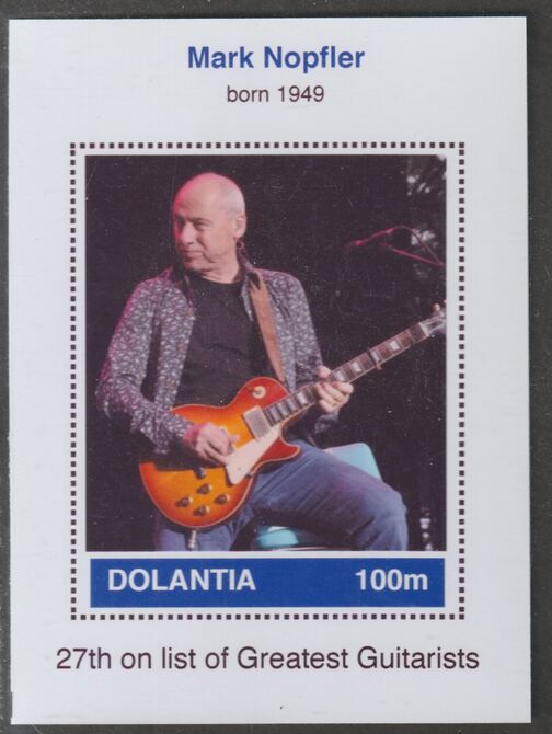 Dolantia (Fantasy) Mark Nopfler imperf deluxe sheetlet on glossy card (75 x 103 mm) unmounted mint, stamps on , stamps on  stamps on personalities, stamps on  stamps on music, stamps on  stamps on pops, stamps on  stamps on rock, stamps on  stamps on 