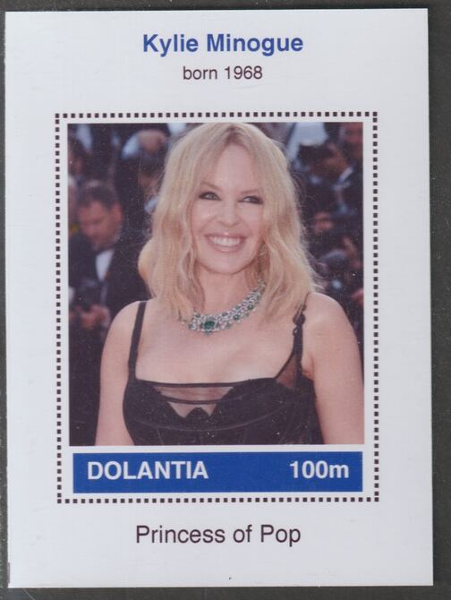 Dolantia (Fantasy) Kylie Minogue imperf deluxe sheetlet on glossy card (75 x 103 mm) unmounted mint, stamps on , stamps on  stamps on personalities, stamps on  stamps on music, stamps on  stamps on pops, stamps on  stamps on rock, stamps on  stamps on 