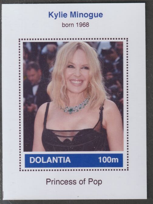 Dolantia (Fantasy) Kylie Minogue imperf deluxe sheetlet on glossy card (75 x 103 mm) unmounted mint, stamps on personalities, stamps on music, stamps on pops, stamps on rock, stamps on 