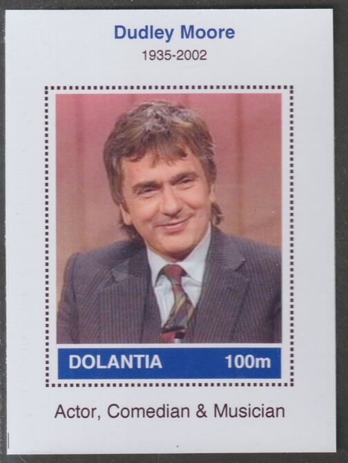 Dolantia (Fantasy) Dudley Moore imperf deluxe sheetlet on glossy card (75 x 103 mm) unmounted mint, stamps on personalities, stamps on music, stamps on pops, stamps on 