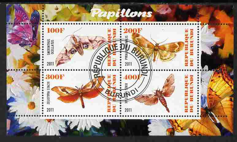 Burundi 2011 Fauna of the World - Butterflies #6 perf sheetlet containing 4 values fine cto used, stamps on butterflies