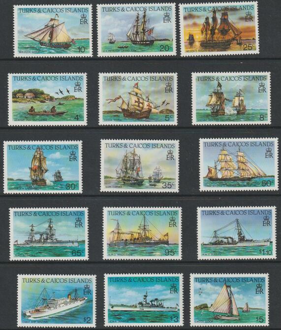 Turks & Caicos Islands 1983 Ships def set Perf 14 complete, 15 values unmounted mint, SG 769-83, stamps on ships