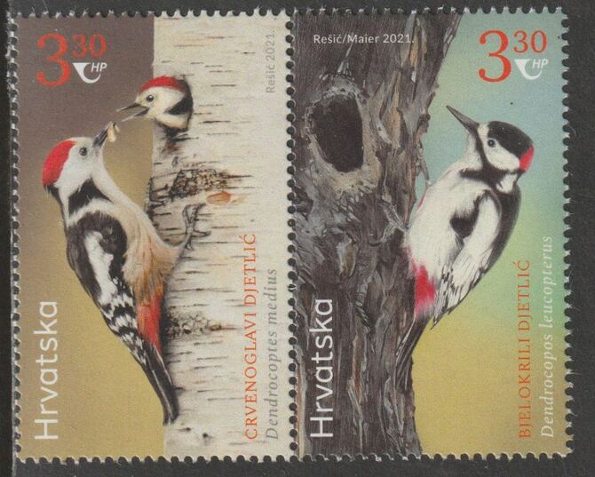 Croatia 2021 Woodpeckers perf set of 2 unmounted mint, stamps on , stamps on  stamps on birds, stamps on  stamps on woodpeckers
