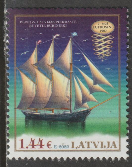 Latvia 2022 Tall Ships 1.44 Euro value unmounted mint, stamps on , stamps on  stamps on ships