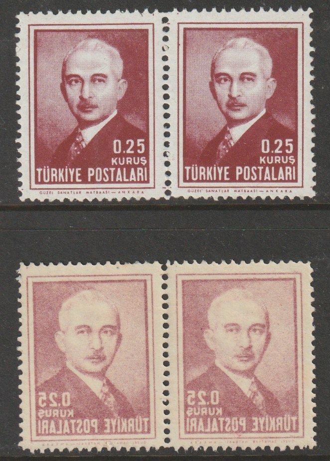 Turkey 1946 Ataturk 0.25k def unmounted mint horiz pair with superb total off-set on reverse, SG 1347, stamps on , stamps on  stamps on personalities, stamps on  stamps on ataturk