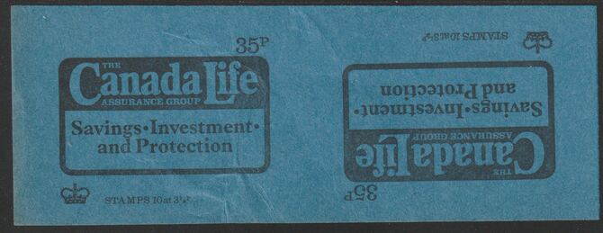 Great Britain 1974 Canada Life 35p booklet front cover proof pair on blue card in uncut tete-beche format, minor wrinkles, stamps on , stamps on  stamps on booklets