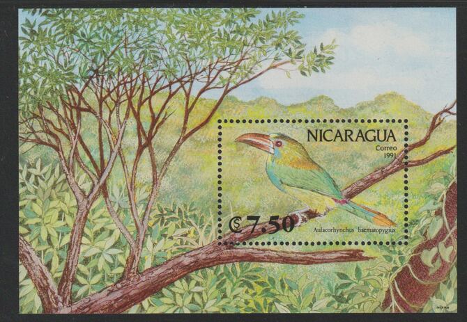 Nicaragua 1992 Birds - Toucanet perf m/sheet unmounted mint SG MS3182, stamps on birds