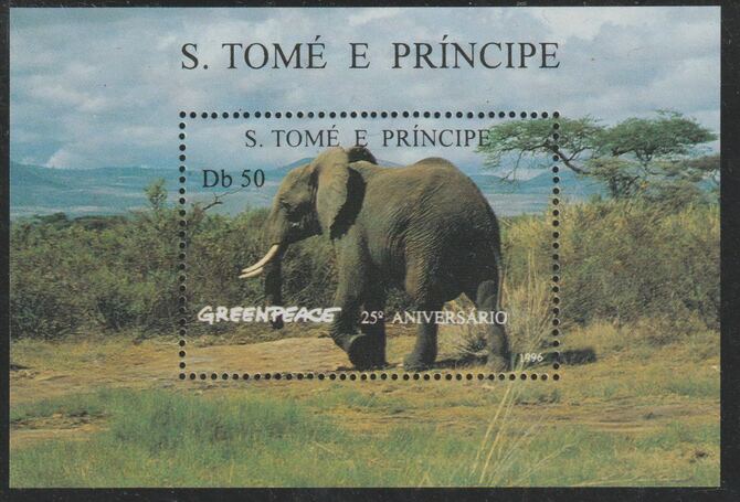 St Thomas & Prince Islands 1996 Greenpeace - Elephant perf m/sheet unmounted mint , stamps on environment, stamps on elephants