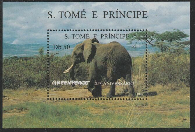 St Thomas & Prince Islands 1996 Greenpeace - Elephant perf m/sheet unmounted mint , stamps on , stamps on  stamps on environment, stamps on  stamps on elephants