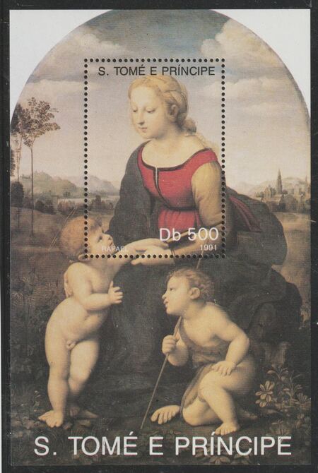 St Thomas & Prince Islands 1991 Madonna by Rafael perf m/sheet unmounted mint , stamps on , stamps on  stamps on arts, stamps on  stamps on rafael, stamps on  stamps on madonna