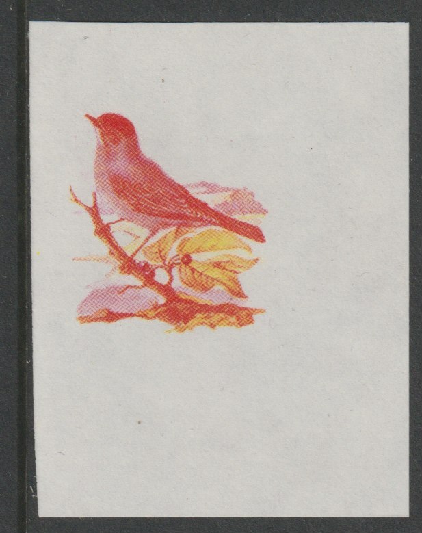 Calf of Man 1973 Birds - Blackcap 60m imperf proof in magenta & yellow only on gummed paper, unmounted mint as Rosen CA268, stamps on birds, stamps on blackcap