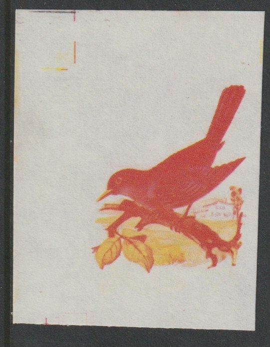 Calf of Man 1973 Birds - Redstart 5m imperf proof in magenta & yellow only on gummed paper, unmounted mint as Rosen CA254, stamps on birds, stamps on redstart