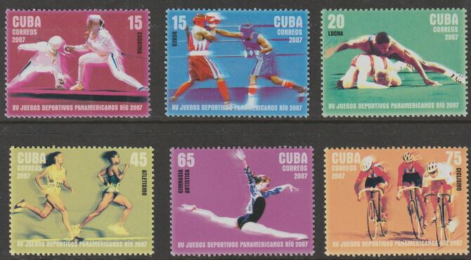 Cuba 2007 Pan American Games perf set of 6 unmounted mint SG 5086-91, stamps on sport, stamps on boxing, stamps on wrestling, stamps on athletics, stamps on gymnastics, stamps on cycling, stamps on bicycles, stamps on fencing