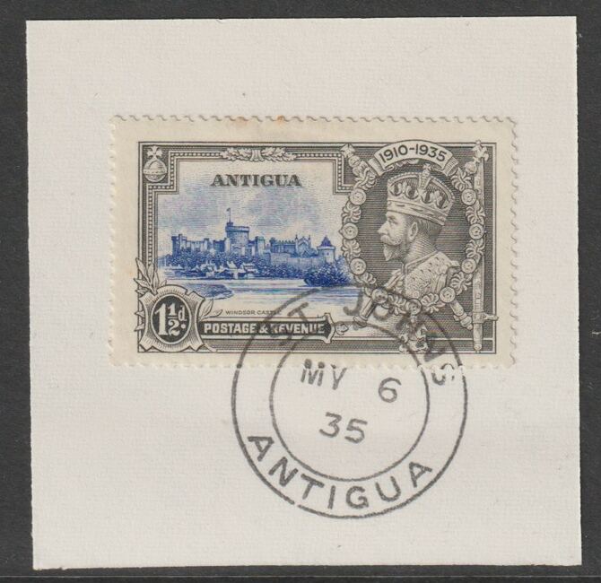 Antigua 1935 KG5 Silver Jubilee 1.5d on piece with full strike of Madame Joseph forged postmark type 16, stamps on , stamps on  stamps on , stamps on  stamps on  kg5 , stamps on  stamps on forgery, stamps on  stamps on madame joseph, stamps on  stamps on silver jubilee