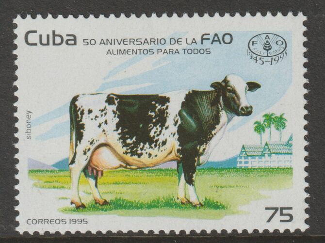 Cuba 1995 FAO 50th Anniversary 75c unmounted mint SG 3953, stamps on farming, stamps on cattle