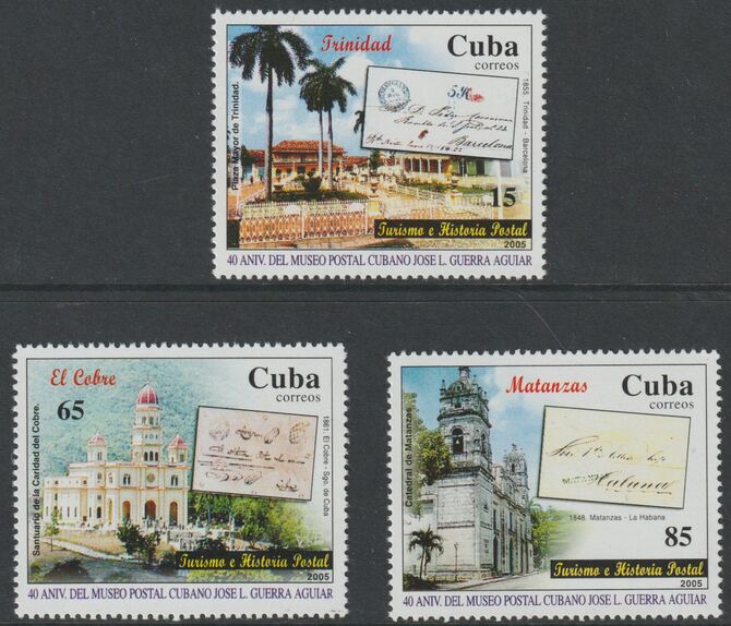 Cuba 2005 Touriism & Postal History Museum perf set of 3 unmounted mint SG 4799-4801, stamps on tourism, stamps on postal, stamps on 