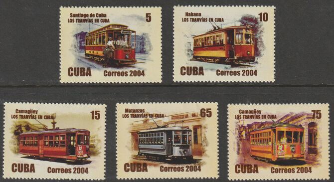 Cuba 2004 Trams perf set of 5 unmounted mint SG 4731-5, stamps on , stamps on  stamps on transport, stamps on  stamps on trams, stamps on  stamps on 