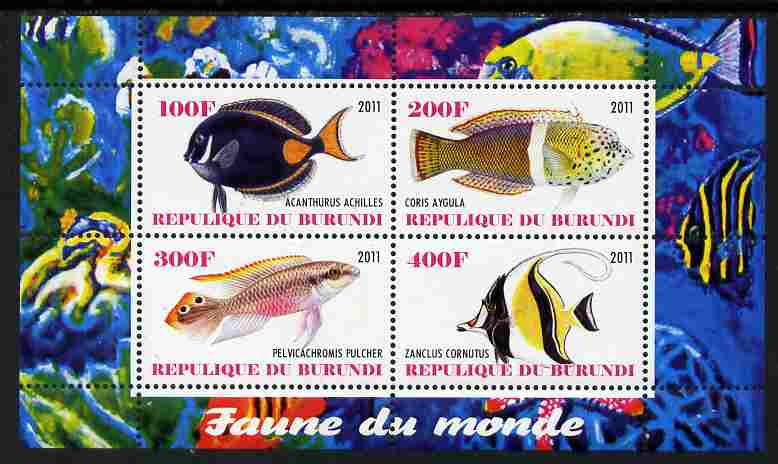 Burundi 2011 Fauna of the World - Fish #3 perf sheetlet containing 4 values unmounted mint, stamps on animals, stamps on fish, stamps on sharks