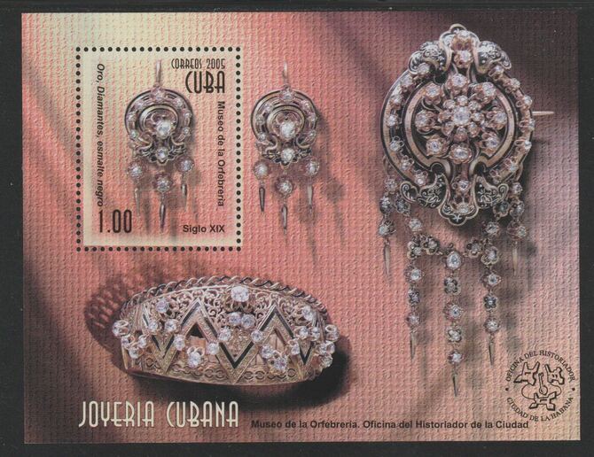Cuba 2005 Jewellery - Pendant perf m/sheet unmounted mint SG MS4905, stamps on jewellery, stamps on jewelry